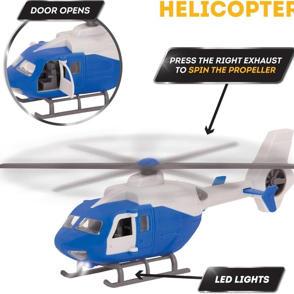 Driven Micro Rescue Fleet Kids Toy Fire Truck and Helicopter Set - Red and Blue - Picture 3 of 16